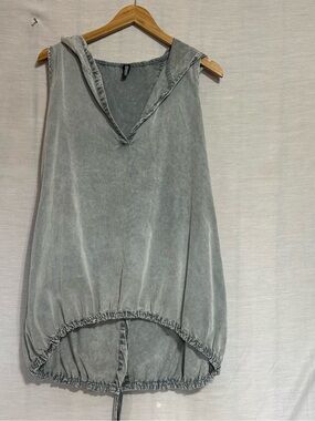 Inizio Italy Gray Hooded Cotton Dress M Lagenlook Boho